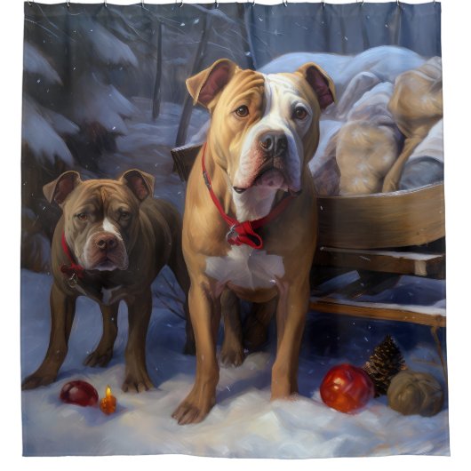 Rideaux De Douche Décor de Noël Pitbull Snowy Sleigh (Devant)