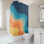 Rideaux De Douche Décor de style rétro des vagues (En situation)