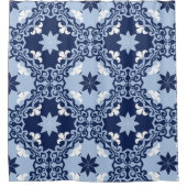 Rideaux De Douche Décor géométrique bleu carrelage marocain (Devant)