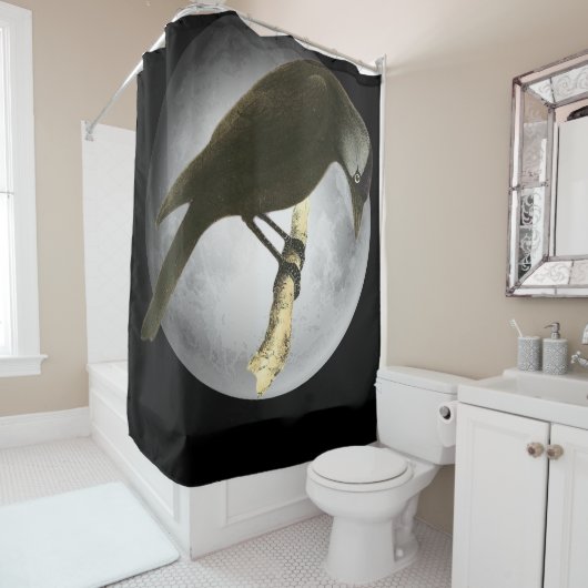 Rideaux De Douche Décor Halloween Le Corbeau Lune (En situation)