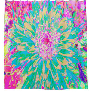 Rideaux De Douche Décor Turquoise vert et rose chaud Dahlia Flower