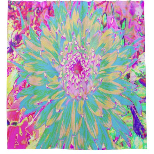 Rideaux De Douche Décor Turquoise vert et rose chaud Dahlia Flower (Devant)