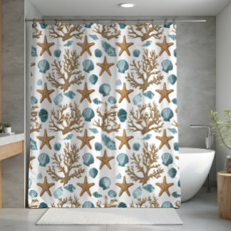 Rideaux De Douche Décoration de salle de bain de plage côtière en co