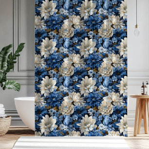 Rideaux De Douche Décoration de salle de bain florale bleu ivoire bl