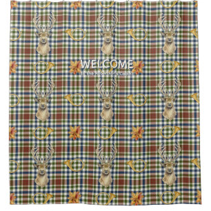 Rideaux De Douche Deer Stag Mountain Lodge Feuilles d'automne Tartan
