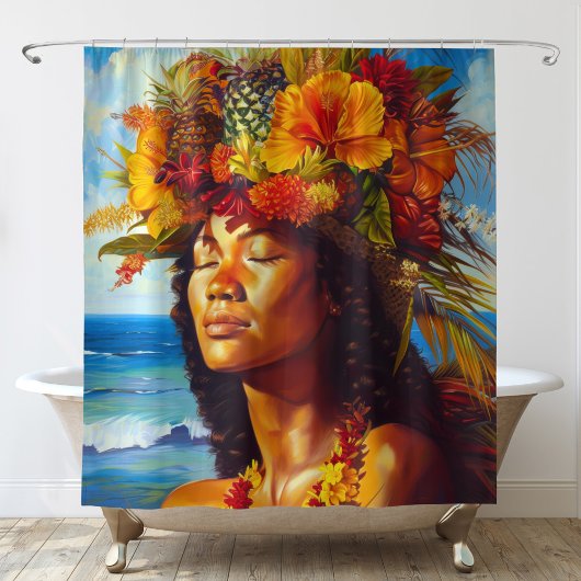 Rideaux De Douche Déesse Tropicale des Îles Hawaïennes