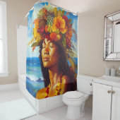 Rideaux De Douche Déesse Tropicale des Îles Hawaïennes (En situation)