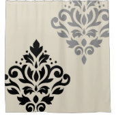 Rideaux De Douche Défiler Damask Art I Black Grey Crème (Devant)