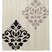 Rideaux De Douche Défiler Damask Art I Black Taupe Crème (Devant)