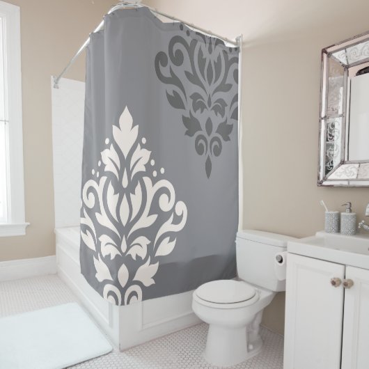 Rideaux De Douche Défiler Damask Art I Cream & Gris (En situation)