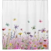 Rideaux De Douche dégradé rose fleur sauvage et papillons (Devant)