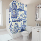 Rideaux De Douche Delft Blue China Ming Dynastie Tea House (En situation)