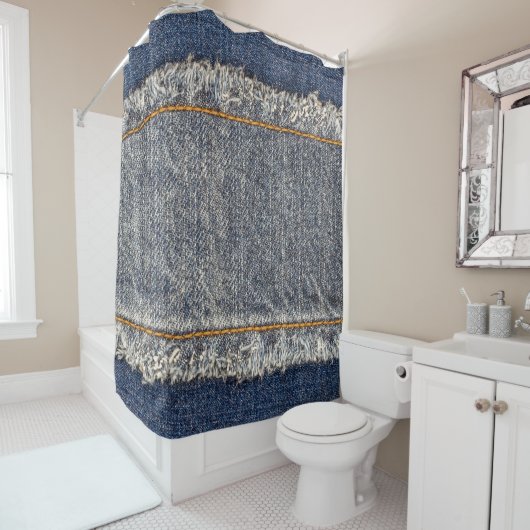 Rideaux De Douche Denim Blue Jeans : Décontracté Double Patch (En situation)