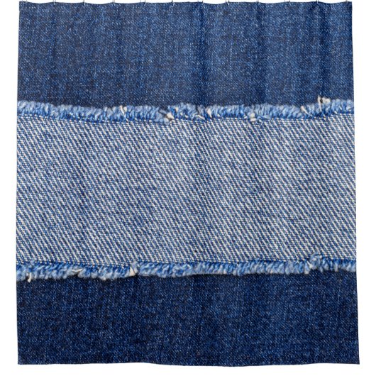 Rideaux De Douche Dénim déchiré : tissu de jean bleu. (Devant)