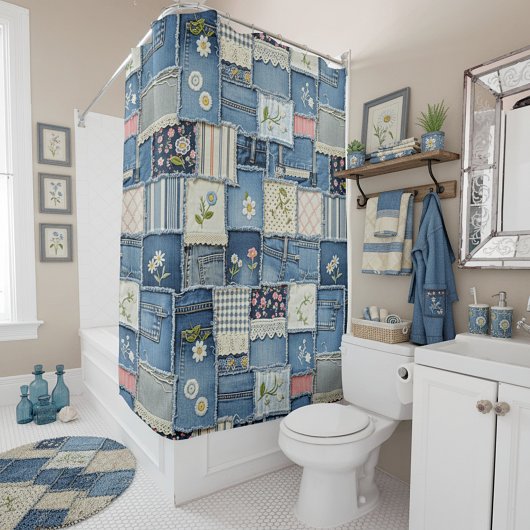 Rideaux De Douche Denim Patchwork