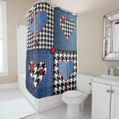 Rideaux De Douche Denim Patchwork : Motif en tissu transparent (En situation)