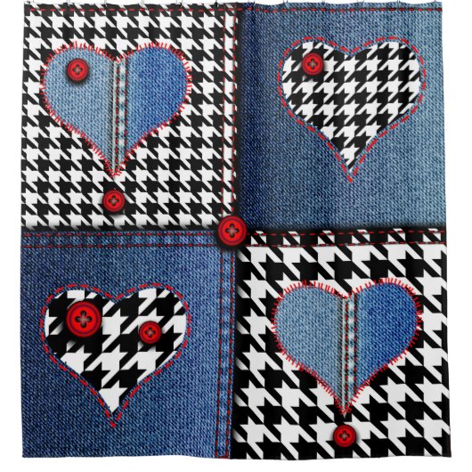 Rideaux De Douche Denim Patchwork : Motif en tissu transparent (Devant)