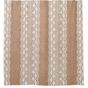 Rideaux De Douche Dentelle blanche sur la texture Brown du Burlap