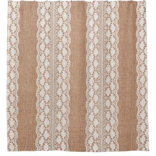 Rideaux De Douche Dentelle blanche sur la texture Brown du Burlap (Devant)