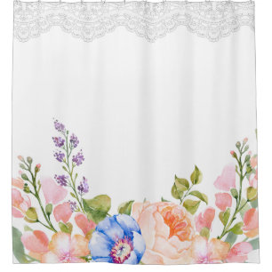 Rideaux De Douche Dentelle florale de pivoine chic minable de