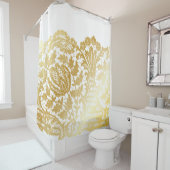 Rideaux De Douche dentelle or luxueuse sur blanc (En situation)