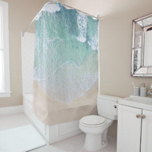 Rideaux De Douche Dentelle verte et blanche Sable et mer