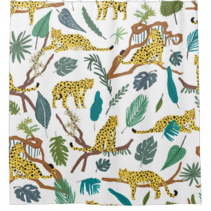 Rideaux De Douche Des léopards dans la jungle, motif dessiné à la ma