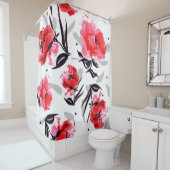 Rideaux De Douche Des Motifs rouges, Gris Gris. (En situation)