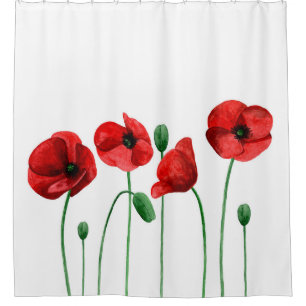 Rideaux De Douche Des pavots d'aquarelle. Fleurs rouges. Botanique