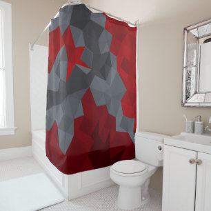 Rideaux De Douche Des triangles gris, rouges disposés aléatoirement.