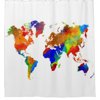 Rideaux De Douche Design 33 Worldmap coloré