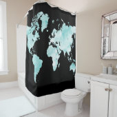 Rideaux De Douche Design 72 black aqua blue map (En situation)