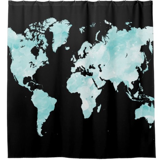 Rideaux De Douche Design 72 black aqua blue map (Devant)
