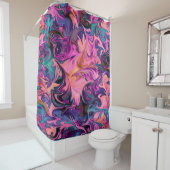 Rideaux De Douche Design Abstrait en marbre rose violet bleu (En situation)