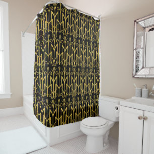 Rideaux De Douche Design Art Déco Black-Gold Extraordinaire