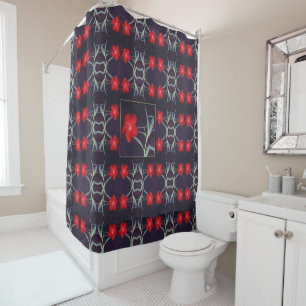 Rideaux De Douche Design avec Fleurs rouges et Feuilles