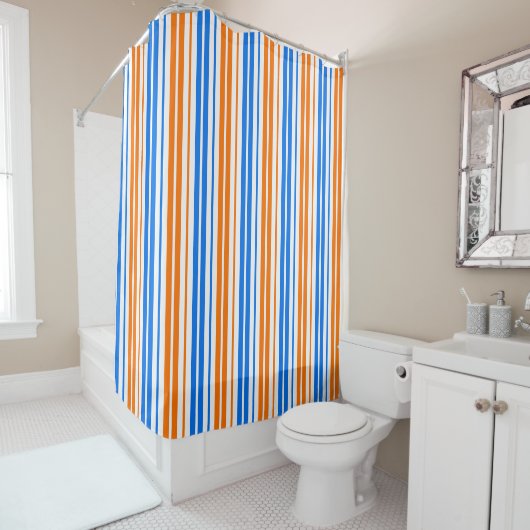 Rideaux De Douche Design bandes verticales orange bleu blanc   (En situation)