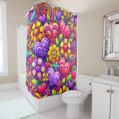 Rideaux De Douche Design Coeurs et Fleurs (En situation)