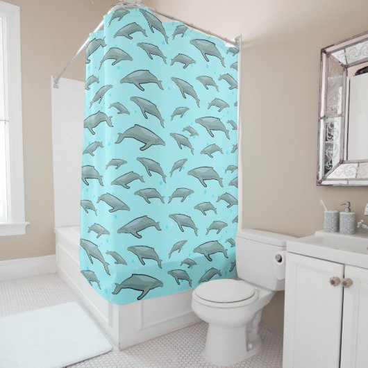 Rideaux De Douche Design de baleines bleues (En situation)
