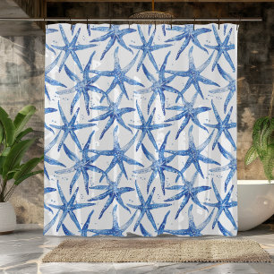 Rideaux De Douche Design de poisson-étoiles bleu et blanc