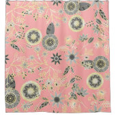 Rideaux De Douche Design élégant gris et rose folk Floral Golden (Devant)