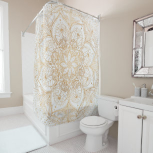 Rideaux De Douche Design en marbre de Mandala Floral Gold tendance