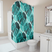 Rideaux De Douche Design feuille de palmiers tropicaux vert. (En situation)