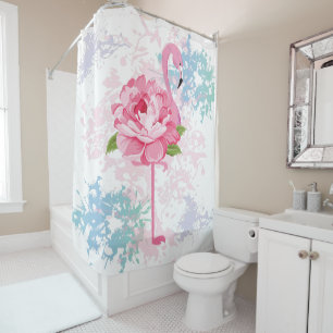 Rideaux De Douche Design flamant peint à la main