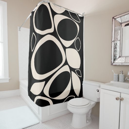 Rideaux De Douche Design moderne Black Cream Abstrait Motif (En situation)
