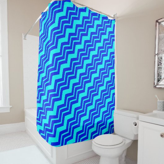 Rideaux De Douche Design Motif Blue Zig Zag Chevron