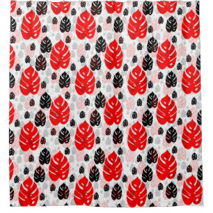 Rideaux De Douche Design Motif d'illustration de feuille noire rouge