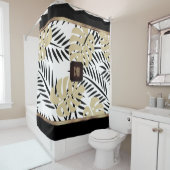 Rideaux De Douche Design Tropical Gold et Black Palm Leaf (En situation)