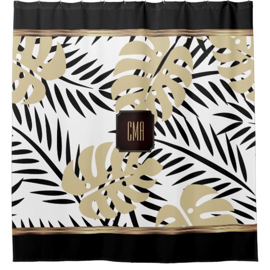 Rideaux De Douche Design Tropical Gold et Black Palm Leaf (Devant)