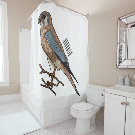 Rideaux De Douche dessin animé d'oiseau-kestrel américain (En situation)
